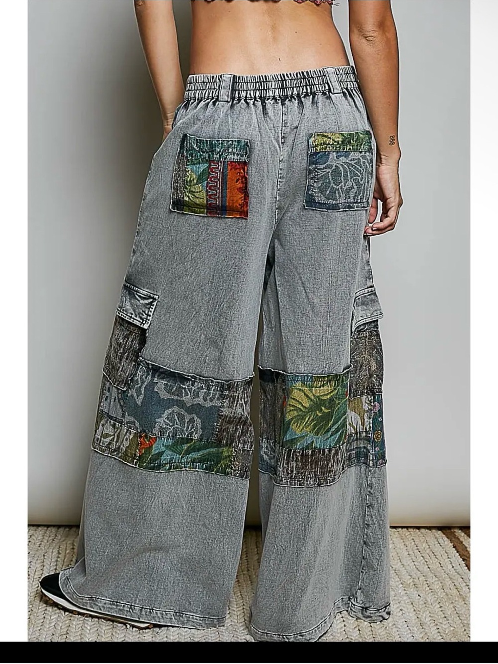 New nwt POL Wide Leg Patchwork Gray Women's pants jeans S M L - Picture 3 of 4